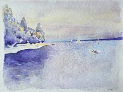 Aquarellbild der Schmugglerbucht n Konstanz